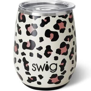 Swig Luxy Leopard 14oz Insulated Wine Tumbler w/ Lid Spill Resistant Travel Cup